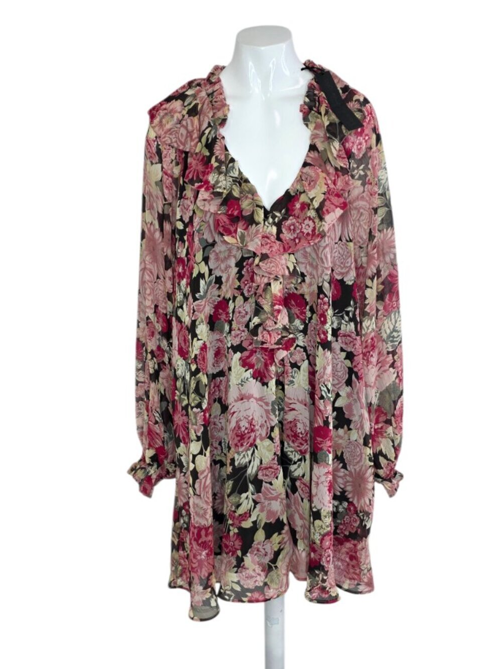House of Harlow 1960 Floral Ruffle V-Neck Mini Dress Tunic,Whimsigoth,Romantic S